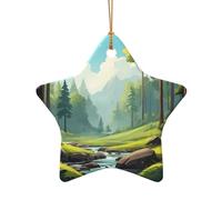 WZYCWB Pendentif en céramique en forme d'étoile avec motif paysage et jungle, parfait pour décorer votre arbre de Noël pour les fêtes d'hiver