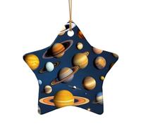 WZYCWB Pendentif en céramique en forme d'étoile avec motif planètes du système solaire, parfait pour décorer votre arbre de Noël pour les fêtes d'hiver, taille unique, Céramique