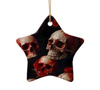WZYCWB Pendentif en céramique en forme d'étoile avec motif tête de mort, rose sang, parfait pour décorer votre arbre de Noël pour les fêtes d'hiver