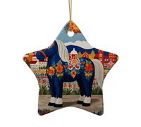 WZYCWB Pendentif en céramique en forme d'étoile de la ville natale du cheval Dala, parfait pour décorer votre arbre de Noël pour les fêtes d'hiver
