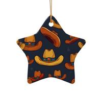 WZYCWB Pendentif en céramique en forme d'étoile en forme de chapeau de cowboy, parfait pour décorer votre arbre de Noël pour les fêtes d'hiver