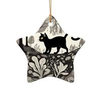 WZYCWB Pendentif en céramique en forme d'étoile en forme de chat noir dans une forêt étrange, parfait pour décorer votre arbre de Noël pour les fêtes d'hiver