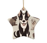 WZYCWB Pendentif en céramique en forme d'étoile en forme de chiot qui sort de la langue, parfait pour décorer votre arbre de Noël pour les fêtes d'hiver