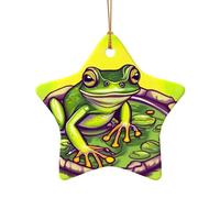 WZYCWB Pendentif en céramique en forme d'étoile en forme de grenouille dans un étang, parfait pour décorer votre arbre de Noël pour les fêtes d'hiver, taille unique, Céramique