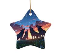 WZYCWB Pendentif en céramique en forme d'étoile en forme de loup, parfait pour décorer votre arbre de Noël pour les fêtes d'hiver, taille unique, Céramique