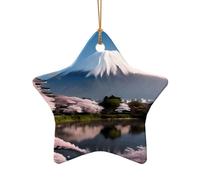 WZYCWB Pendentif Mt Fuji au début du printemps en forme d'étoile en céramique, parfait pour décorer votre arbre de Noël pour les fêtes d'hiver, taille unique, Céramique