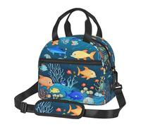 WZYCWB Petit sac à déjeuner isotherme bleu Underwater World of Fish adapté pour les trajets quotidiens peut contenir une boîte à déjeuner