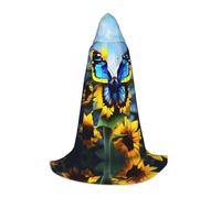 WZYCWB Petite cape à capuche avec imprimé papillon bleu tournesol - Costume de fête de vacances - Accessoire de fête de carnaval - Tailles S/M/L