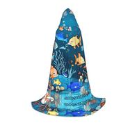 WZYCWB Petite cape à capuche bleue avec imprimé monde sous-marin de poissons, costume de fête, carnaval, tailles S/M/L