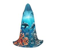 WZYCWB Petite cape à capuche imprimée baleines sous la mer, costume de fête, carnaval, accessoire de fête, tailles S/M/L