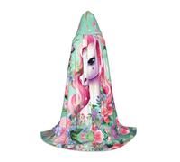 WZYCWB Petite cape à capuche imprimée licorne rose, costume de fête, carnaval, taille S/M/L