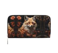 WZYCWB Pochette dorée en cuir avec fermeture éclair et porte-cartes en forme de libellule parfaite pour les voyages ou un usage quotidien, Renard et fleurs, One Size