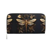 WZYCWB Pochette dorée en cuir avec fermeture éclair et porte-cartes en forme de libellule parfaite pour les voyages ou un usage quotidien, Libellule exquise dorée, One Size