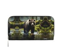 WZYCWB Pochette dorée en cuir avec fermeture éclair et porte-cartes en forme de libellule parfaite pour les voyages ou un usage quotidien, Brown Bear Pounce, One Size