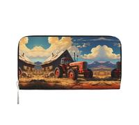WZYCWB Pochette dorée en cuir avec fermeture éclair et porte-cartes en forme de libellule parfaite pour les voyages ou un usage quotidien, Tracteur rouge agricole, One Size
