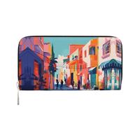 WZYCWB Pochettes vintage en cuir avec fermeture éclair et porte-cartes parfaites pour les voyages ou un usage quotidien, Ville vibrante, Taille unique