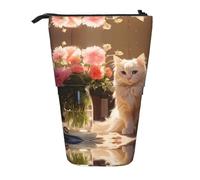 WZYCWB Porte-stylo rétractable avec motif chat blanc aux yeux bleus, convient pour une utilisation comme simple trousse de maquillage, portefeuille, etc.