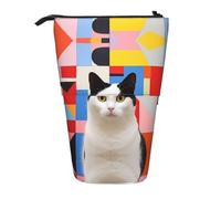 WZYCWB Porte-stylo rétractable avec motif chat blanc avec oreilles noires. Convient pour une utilisation comme simple trousse de maquillage, portefeuille, etc.