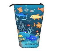 WZYCWB Porte-stylo rétractable bleu avec imprimé monde sous-marin de poisson, convient pour une utilisation comme simple trousse de maquillage, portefeuille, etc.