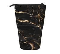 WZYCWB Porte-stylo rétractable imprimé marbre noir doré adapté pour une utilisation comme simple trousse de maquillage, portefeuille, etc.