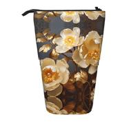 WZYCWB Porte-stylo rétractable imprimé pivoine or blanc adapté pour une utilisation comme simple trousse de maquillage, portefeuille, etc.