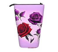 WZYCWB Porte-stylo rétractable imprimé roses rouges et violettes, convient pour une utilisation comme simple trousse de maquillage, portefeuille, etc.