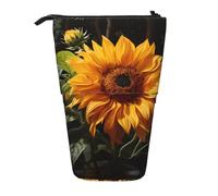 WZYCWB Porte-stylo rétractable imprimé tournesol jaune sur fond marron adapté pour une utilisation comme simple trousse de maquillage, portefeuille, etc.