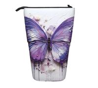 WZYCWB Porte-stylo rétractable violet avec imprimé papillon pour peinture à l'huile - Convient pour une utilisation comme simple trousse de maquillage, portefeuille, etc.