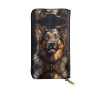 WZYCWB Portefeuille en cuir de berger allemand, compartiment à fermeture éclair, grande capacité, bon cadeau pour les amis, pochette de 19,1 x 10,4 cm de long, noir, taille unique, Noir , Taille