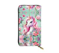 WZYCWB Portefeuille en cuir licorne rose, compartiment à fermeture éclair, grande capacité, bon cadeau pour les amis, pochette de 19,1 x 10,4 cm de long, noir, taille unique, Noir , Taille unique
