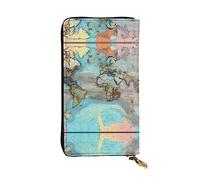 WZYCWB Portefeuille en cuir motif carte du monde de dessin animé, compartiment à fermeture éclair, grande capacité, bon cadeau pour les amis, pochette de 19,1 x 10,4 cm de long, noir, taille unique