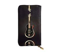 WZYCWB Portefeuille en cuir noir pour guitare, compartiment à fermeture éclair, grande capacité, bon cadeau pour les amis, pochette de 19,1 x 10,4 cm de long, noir, taille unique, Noir , Taille unique