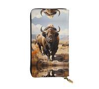 WZYCWB Portefeuille en cuir North American Bison Herd avec compartiment à fermeture éclair de grande capacité, bon cadeau pour les amis, pochette de 19,1 x 10,4 cm de long, noir, taille unique, Noir