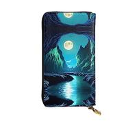 WZYCWB Portefeuille en cuir, pochette de 19,1 x 10,4 cm de long, compartiment à fermeture éclair, grand espace de rangement, bon cadeau pour les amis, imprimé « Water Moon Cave »