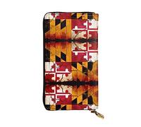 WZYCWB Portefeuille en cuir, pochette de 19,1 x 10,4 cm de long, compartiment à fermeture éclair, grand espace de rangement, bon cadeau pour les amis, drapeau du Maryland en bois vintage imprimé