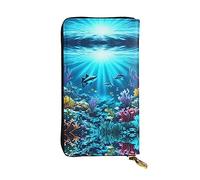 WZYCWB Portefeuille en cuir, pochette de 19,1 x 10,4 cm de long, compartiment à fermeture éclair, grand espace de rangement, bon cadeau pour vos amis, sous-marins, rayons coralliens imprimés