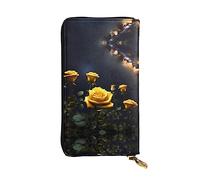 WZYCWB Portefeuille en cuir, pochette de 19,1 x 10,4 cm de long, compartiment à fermeture éclair, grand espace de rangement, bon cadeau pour les amis, belles roses jaunes imprimées