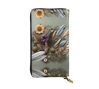 WZYCWB Portefeuille en cuir, pochette de 19,1 x 10,4 cm de long, compartiment à fermeture éclair, grand espace de rangement, bon cadeau pour vos amis, imprimé fleurs et plumes
