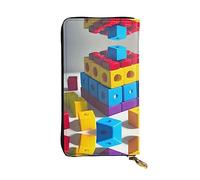 WZYCWB Portefeuille en cuir, pochette de 19,1 x 10,4 cm de long, compartiment à fermeture éclair, grand espace de rangement, bon cadeau pour les amis, blocs de construction colorés imprimés