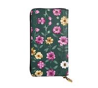 WZYCWB Portefeuille en cuir, pochette de 19,1 x 10,4 cm de long, compartiment à fermeture éclair, grand espace de rangement, bon cadeau pour les amis, belles fleurs violettes imprimées