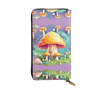 WZYCWB Portefeuille en cuir, pochette de 19,1 x 10,4 cm de long, compartiment à fermeture éclair, grand espace de rangement, bon cadeau pour les amis, imprimé champignon de rêve fantastique
