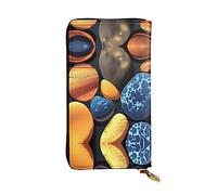 WZYCWB Portefeuille en cuir, pochette de 19,1 x 10,4 cm de long, compartiment à fermeture éclair, grand espace de rangement, bon cadeau pour vos amis, galets jaunes imprimés