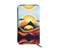 WZYCWB Portefeuille en cuir, pochette de 19,1 x 10,4 cm de long, compartiment à fermeture éclair, grand espace de rangement, bon cadeau pour les amis, motif lever de soleil et montagne