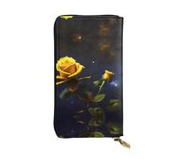 WZYCWB Portefeuille tendance en cuir avec roses jaunes et nuit étoilée imprimée (19,1 x 10,4 cm), portefeuille décontracté pour pièces de monnaie
