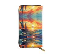 WZYCWB Portefeuille tendance en cuir imprimé voile et coucher de soleil (19,1 x 10,4 cm), portefeuille décontracté pour pièces de monnaie