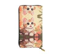 WZYCWB Portefeuille tendance en cuir rose avec imprimé chat de dessin animé (19,1 x 10,4 cm), portefeuille décontracté pour pièces de monnaie