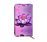 WZYCWB Portefeuille tendance en cuir violet avec imprimé lotus (19,1 x 10,4 cm), portefeuille décontracté pour pièces de monnaie