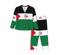 WZYCWB Pyjama à manches longues imprimé drapeau du Sahara occidental pour femme - Ensemble 2 pièces - Vêtement de détente confortable et décontracté, Noir , S