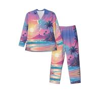 WZYCWB Retro Wave Palm Ensemble pyjama à manches longues pour homme, poches latérales pratiques, Noir/blanc, M