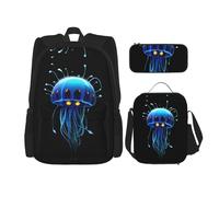 WZYCWB Robo-Jellyfish Pulse Sac à dos (3 pièces) Sac à dos grande capacité Sac à dos d'écolier Sac à crayons Sac à déjeuner Combinaison